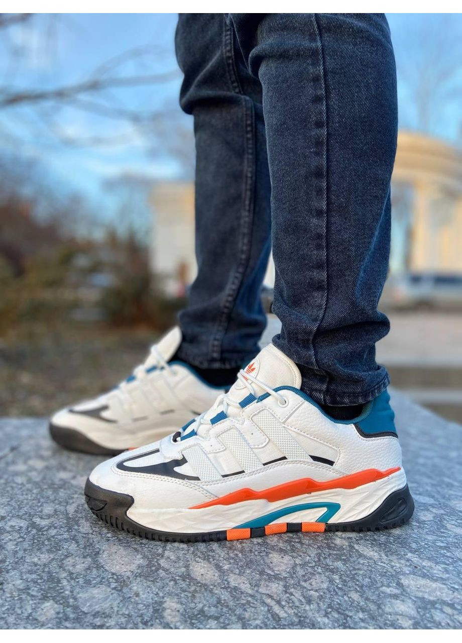 Белые демисезонные кроссовки мужские adidas niteball white orange адидас найтбол No Brand