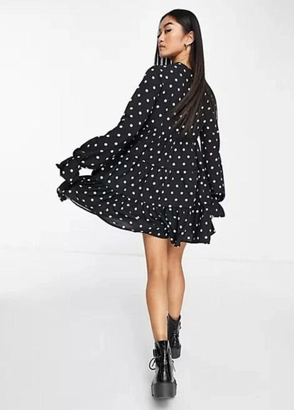 Сукня-комбінезон Asos 113559181 комбінезон-шорти горошок чорно-білий коктейльний поліестер