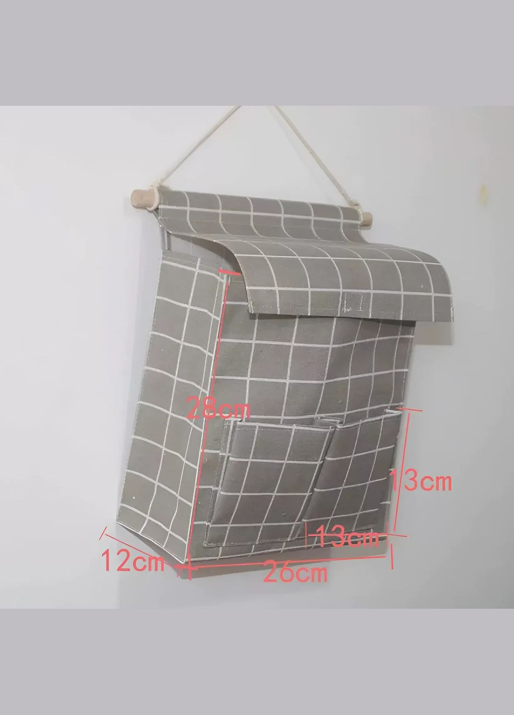 Подвесной оганайзер-карман узкий на стену с клапаном 26*28 см Серая сетка No Brand (335426344)
