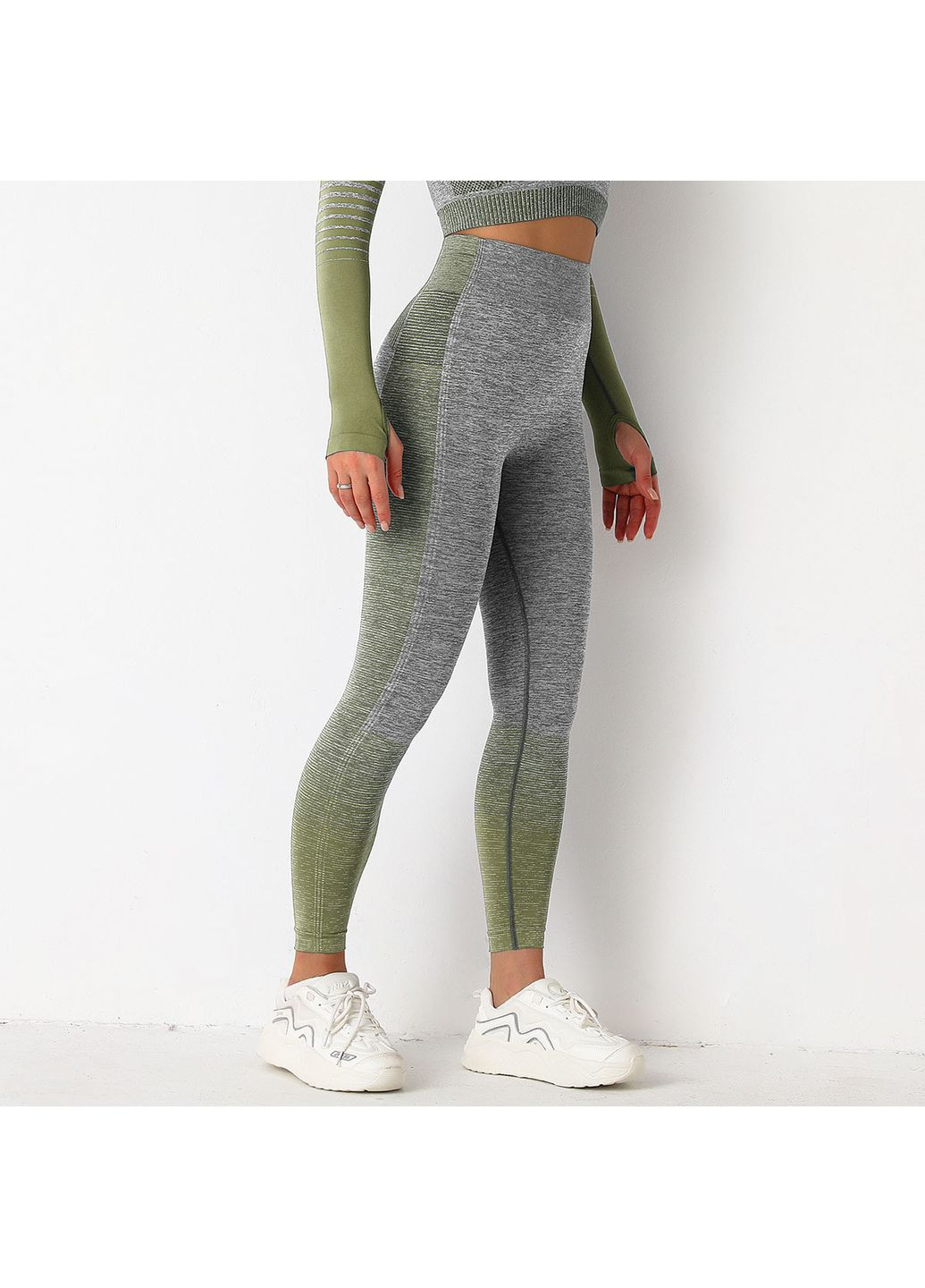 Легінси жіночі спортивні 9658 L сірі із зеленим Fashion (293970991)