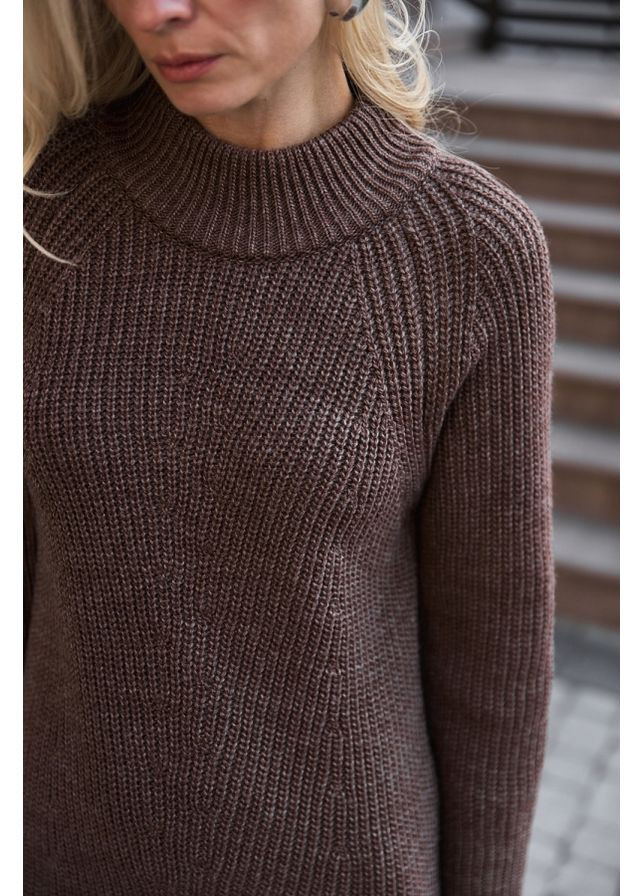 Коричневое повседневный женское теплое длинное платье из шерсти (2898) Triko Bakh