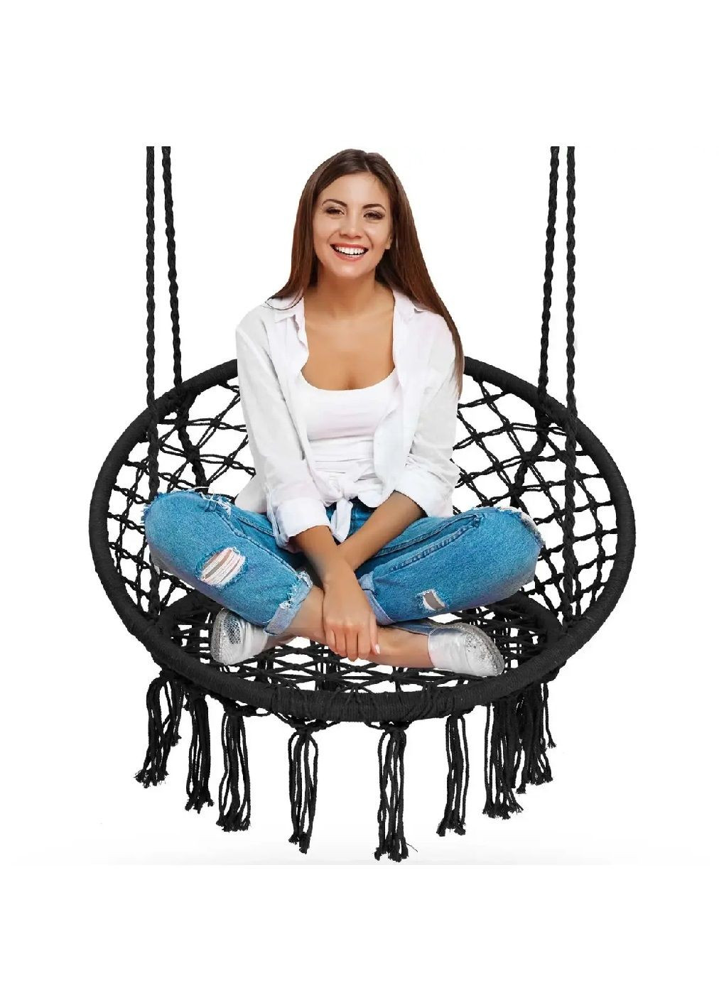 Садовое кресло качалка качеля подвесное плетеное со спинкой максимальная нагрузка 150 кг (476639-Prob) Черное Unbranded (285778326)