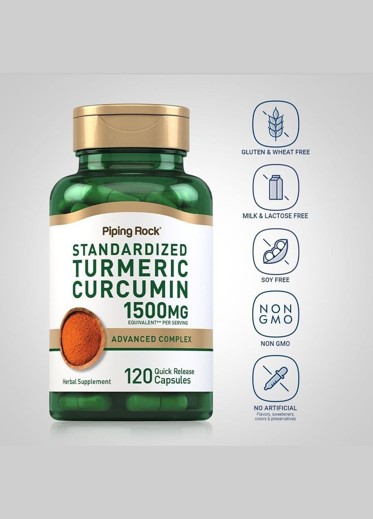 Куркума с куркумином Standardized Turmeric Curcumin 750 мг 120 капс. Piping Rock (346513852)