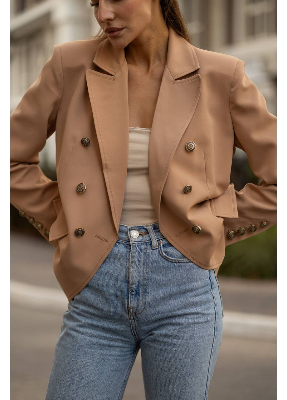 Бежевый женский женский пиджак ricco с карманами (mil526) milirud - всесезон
