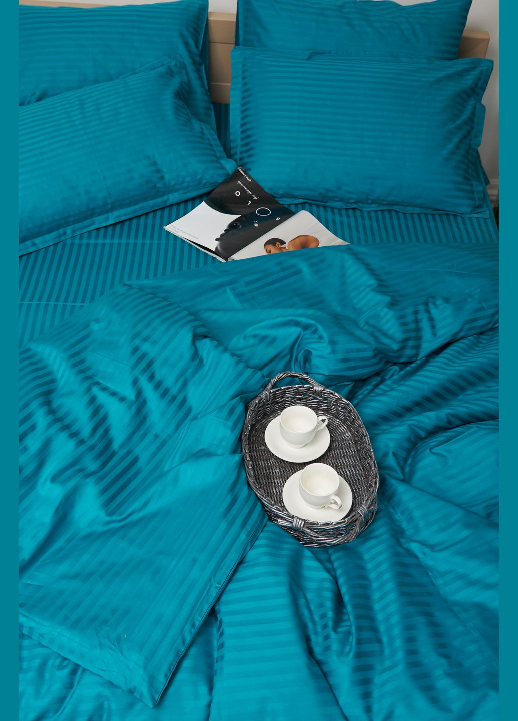 Комплект постельного белья двуспальный 175х210 наволочки 2х50х70 Satin Stripe (MS-820000636) Moon&Star turkish blue (284416255)