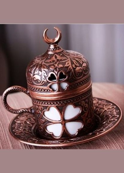 Набір для кави Бронзова квітка на 2 персони, мідна чашки 50 мл+ таця+цукерниця No Brand (347311766)