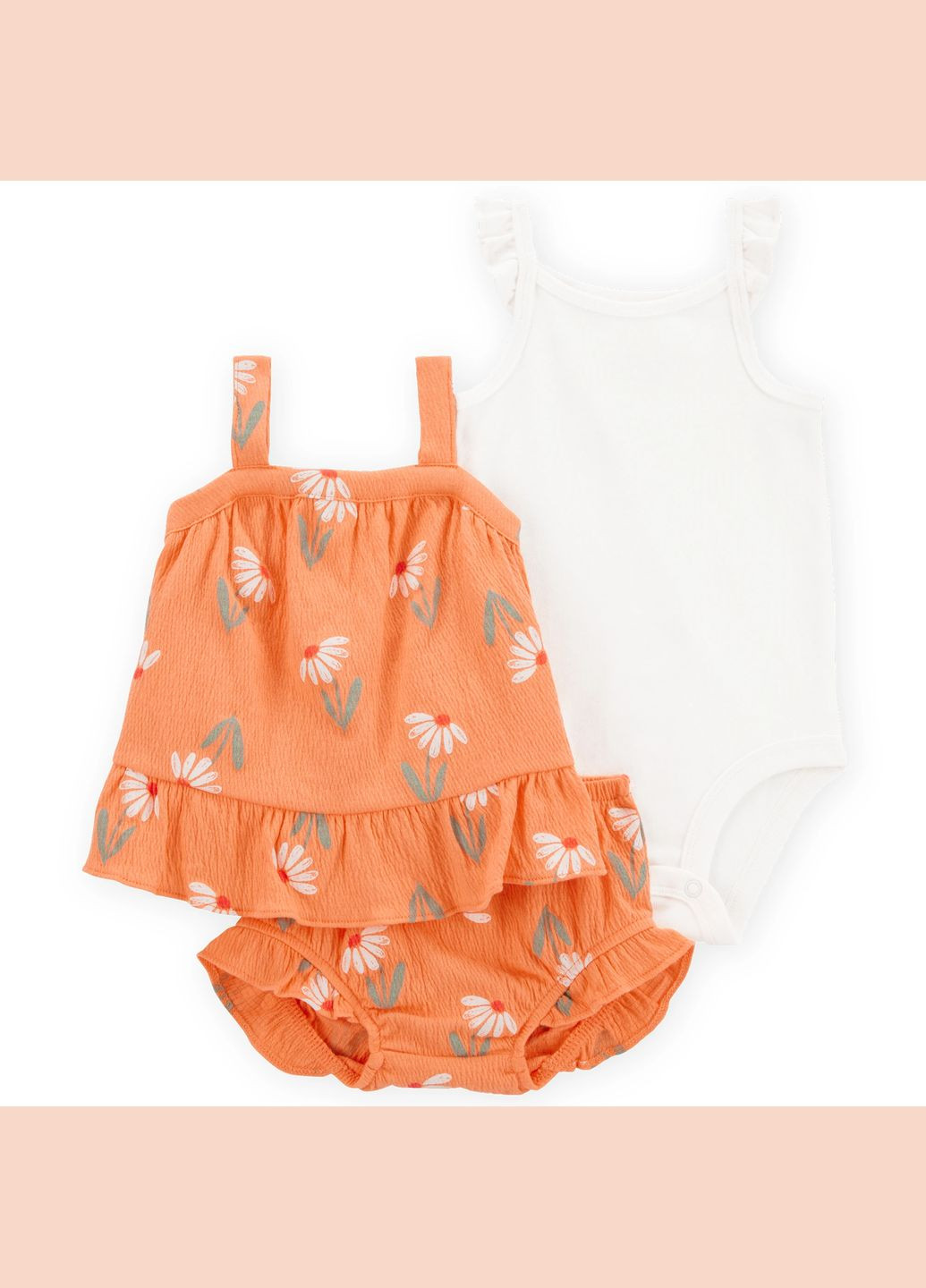 Помаранчевий літній комплект 3в1 боді, майка, шорти для дівчинки 72-76 см (1s528210_12m) Carter's
