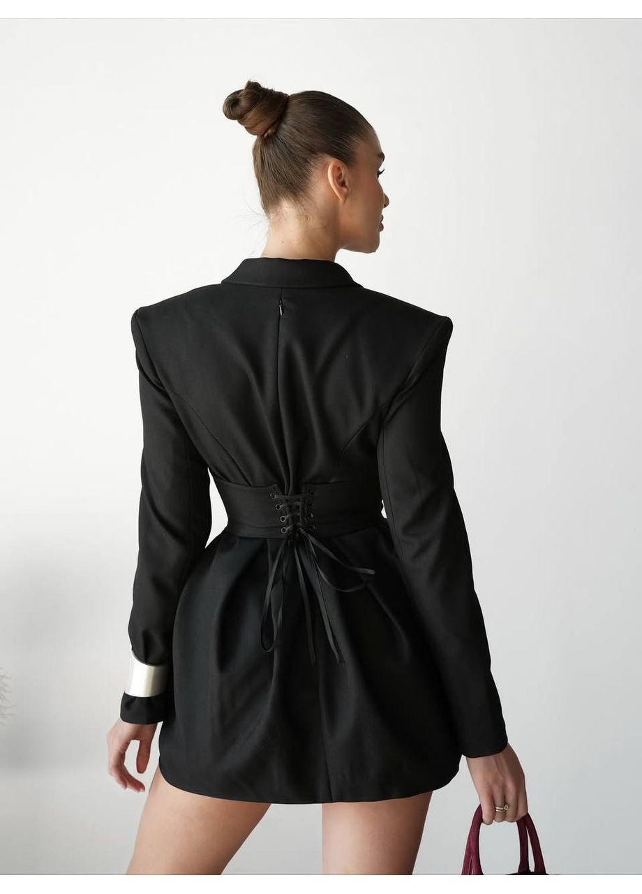 Черное кэжуал стильное мини-платье под жакет с корсетным акцентом No Brand однотонное