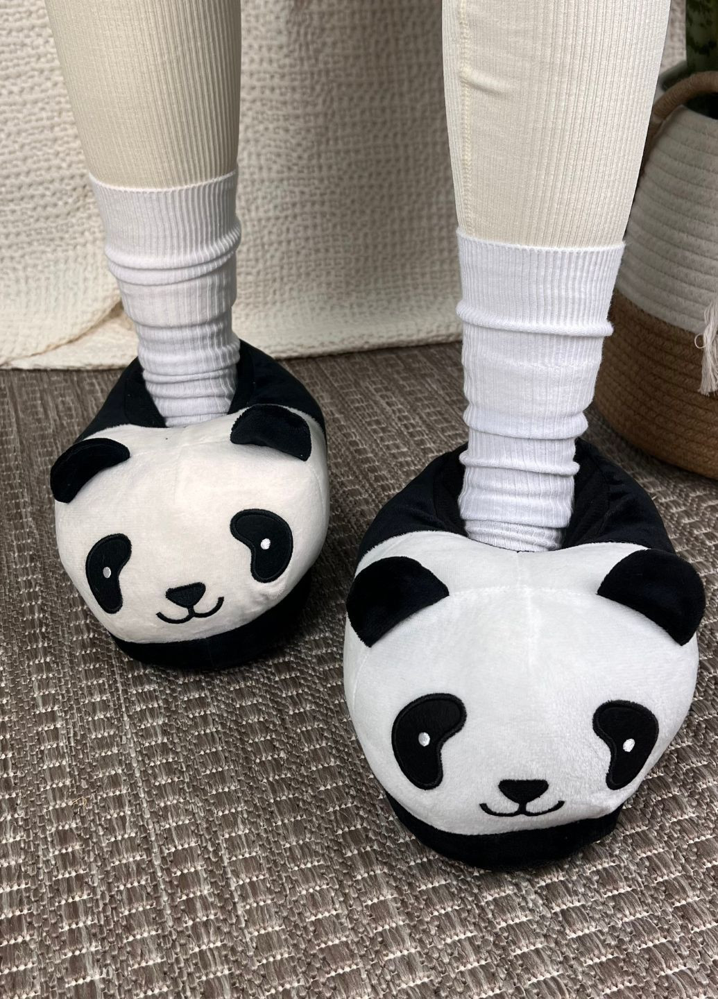Черно-белые тапочки домашние женские панда с нескользящей подошвой My Kigu с ушками, с вышивкой
