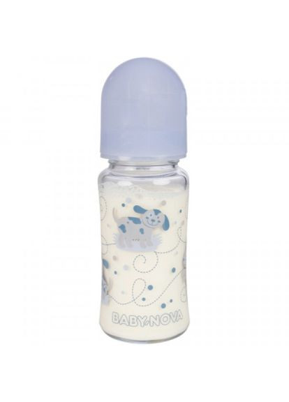 Пляшечка для годування Baby-Nova декор, з широкою шийкою, 230 мл, блакитна (268145171)