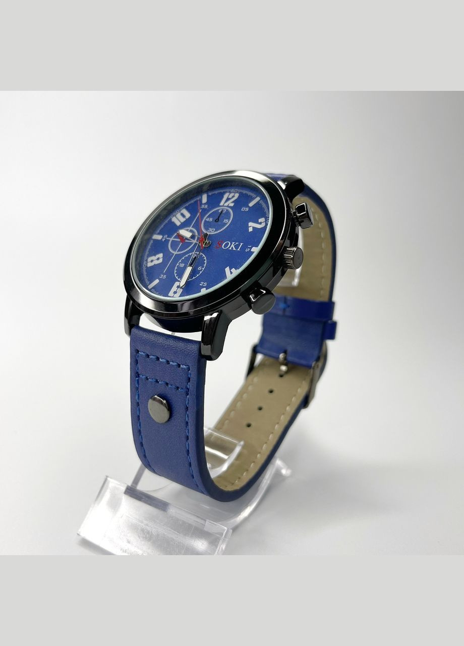 Часы наручные SOKI Мужские арабские цифры метки механизм кварцевый ремешок Эко-кожа Синий Geneva (336965224)