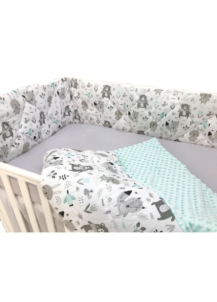 Детский комплект в кроватку "Зайчики, мишки ментоловые" Moontime (354827308)