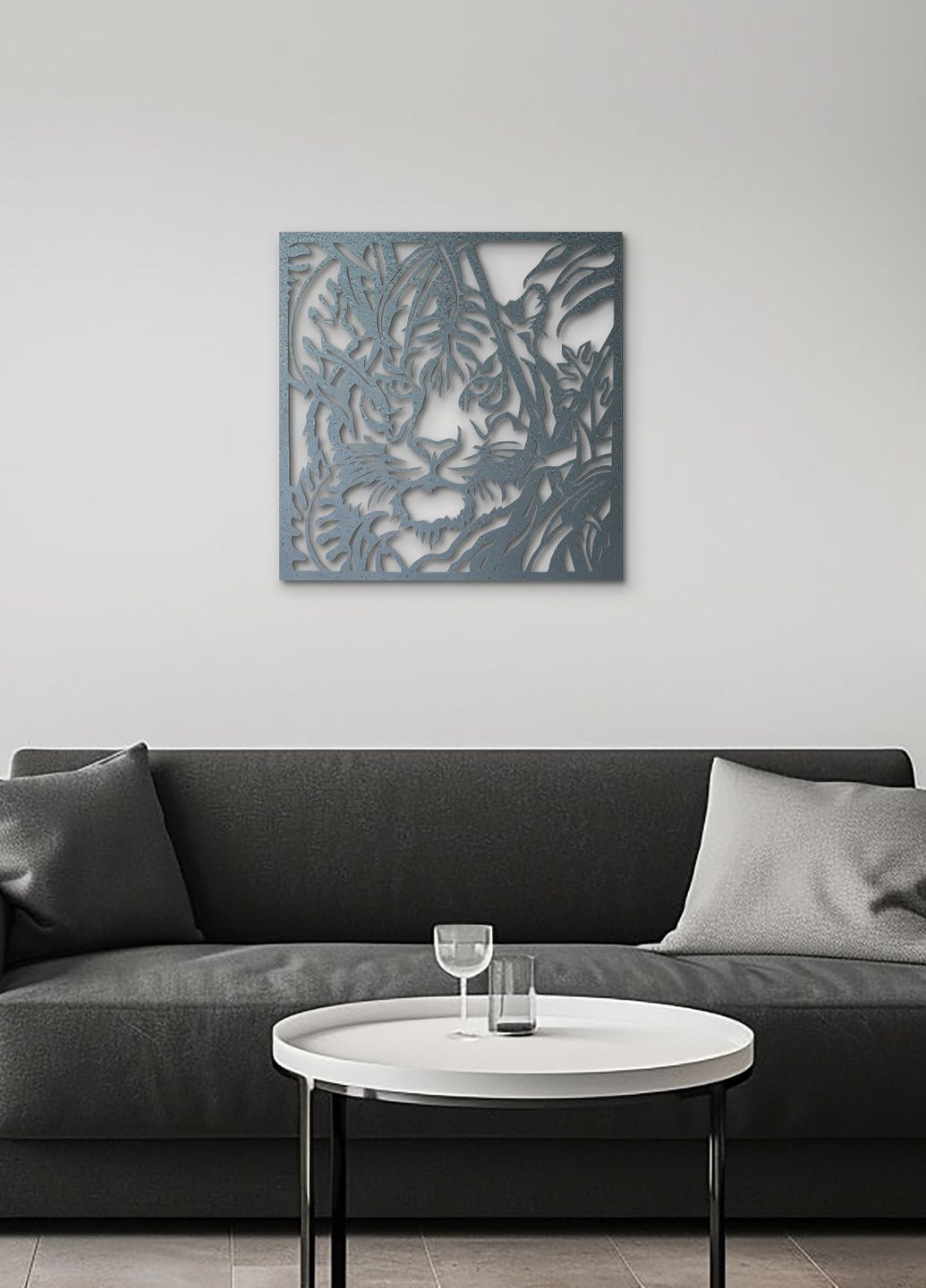 Интерьерная картина на стену, декор в комнату "Охота тигра", стиль минимализм 60х65 см Woodyard (292113857)