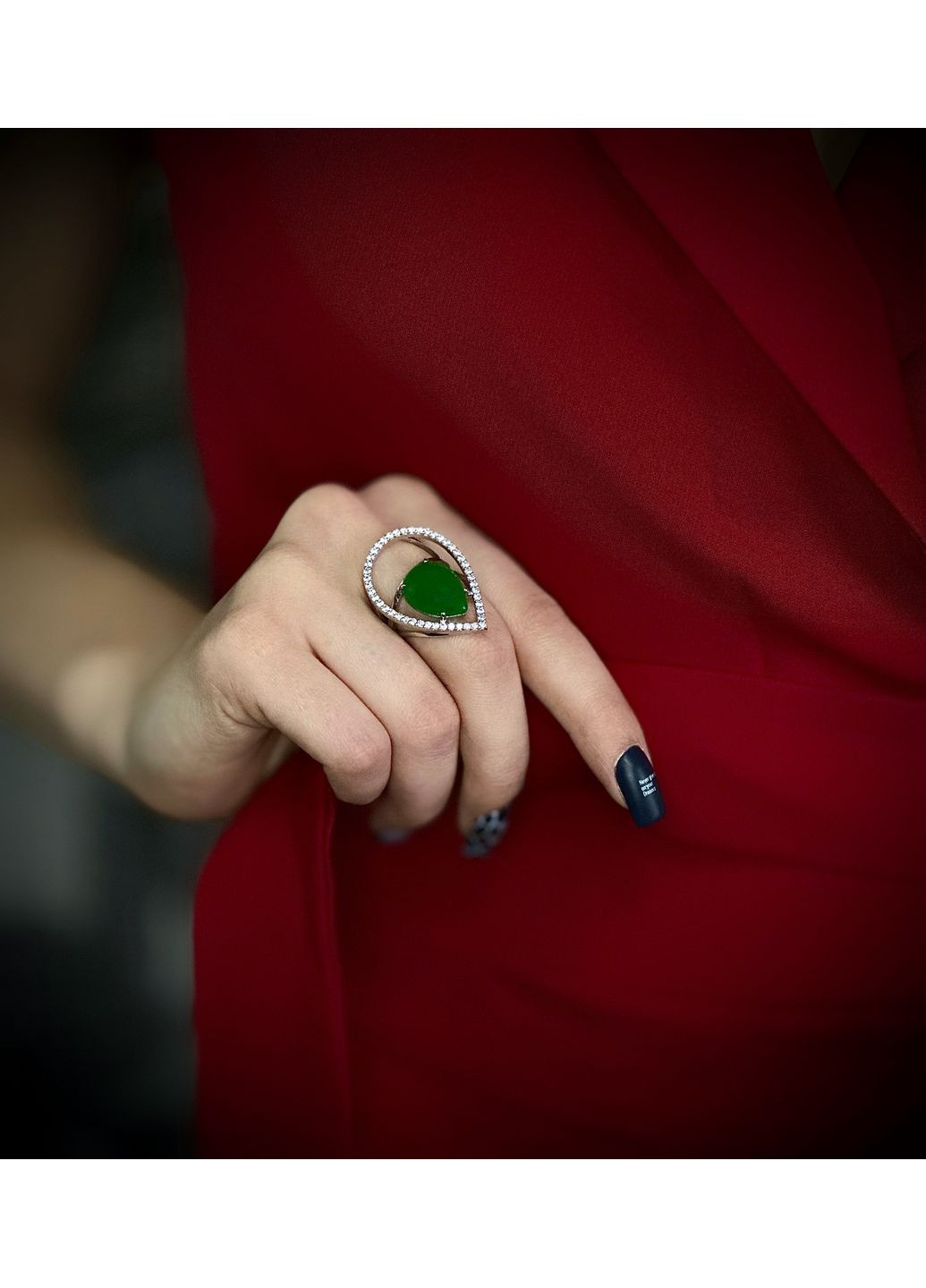 Серебряное кольцо с синтетическим хризопразом и кубическим цирконием, покрытое родием Family Jewelry House (356567842)