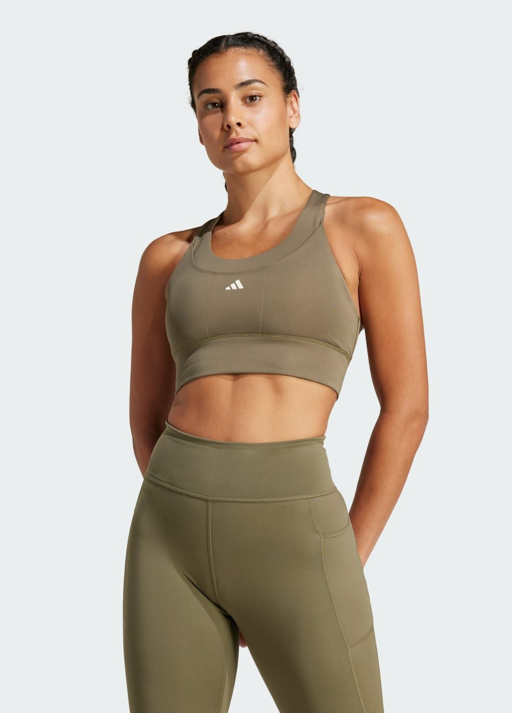 Зелёный спортивный бра run pocket medium-support adidas трикотаж