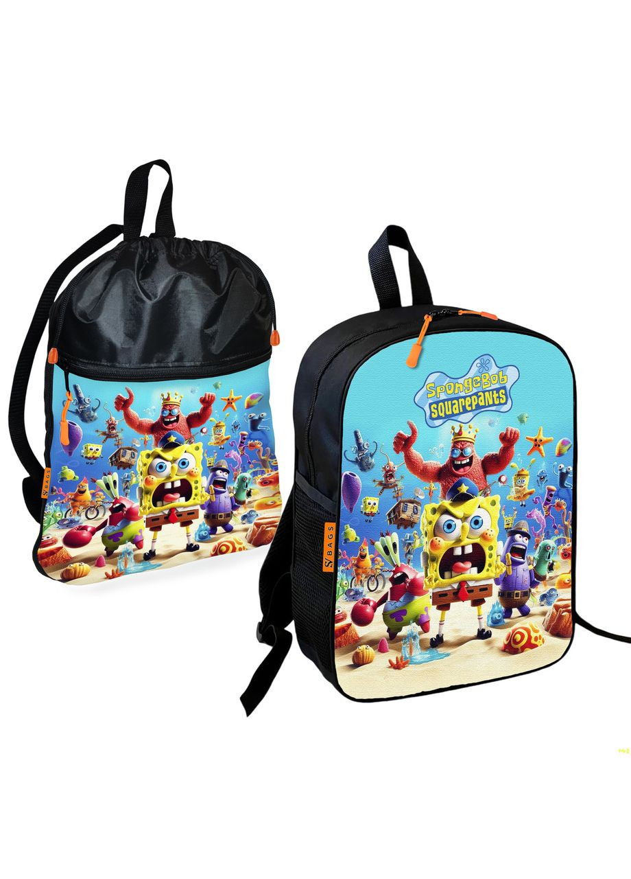 Шкільний рюкзак дитячий Губка Боб + Сумка для взуття спортивної форми рюкзак-мішок для хлопчика (1904) No Brand (328200559)
