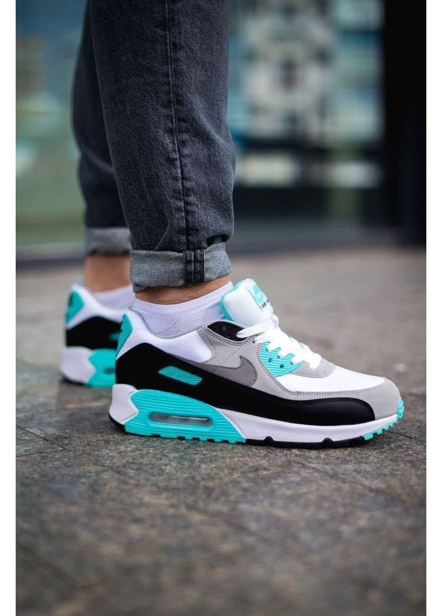 Серые демисезонные кроссовки мужские nike air max 90 grey green black найк аир макс 90 No Brand