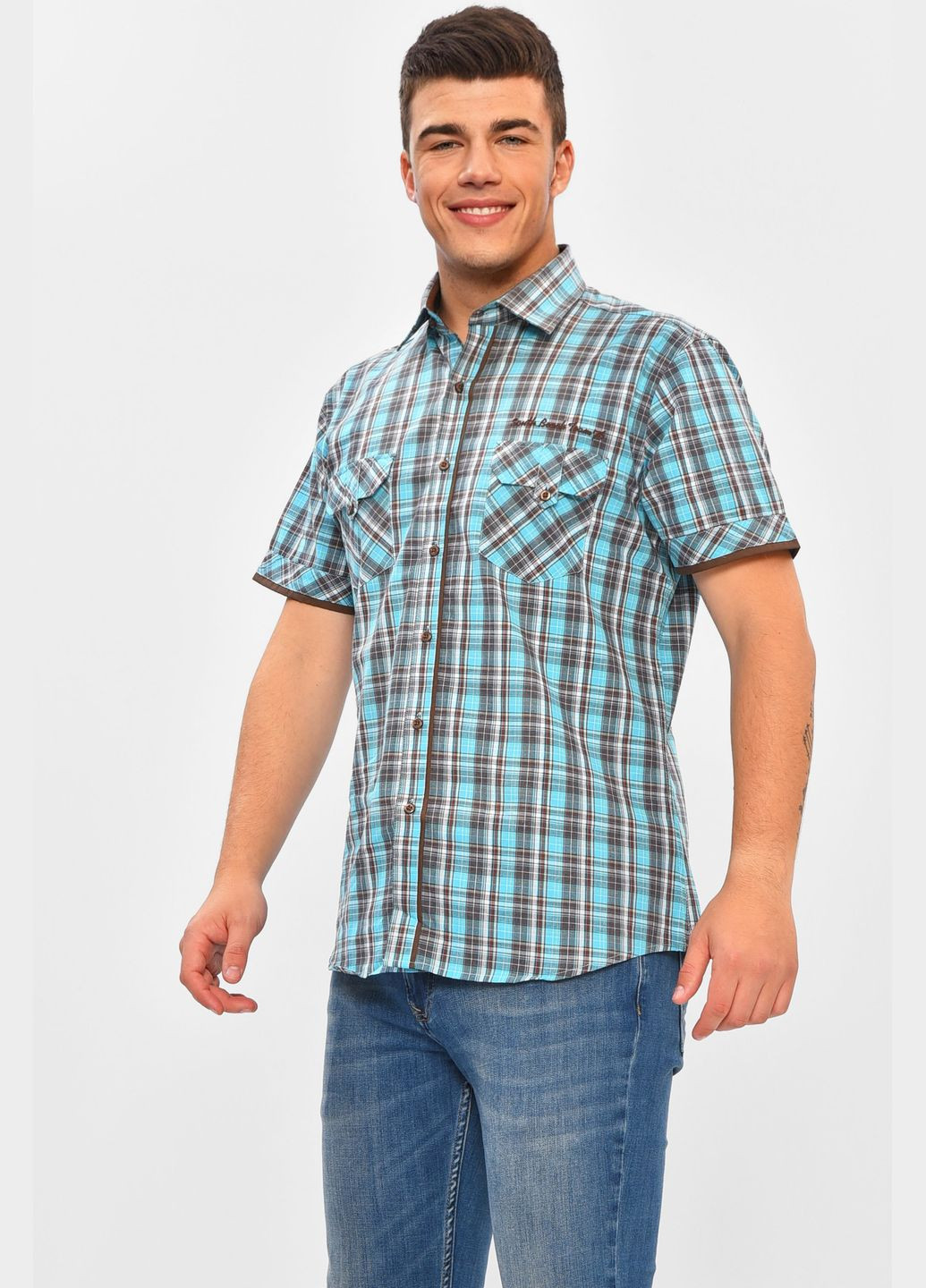 Сорочка чоловіча блакитного кольору з принтом Let's Shop (334256611)