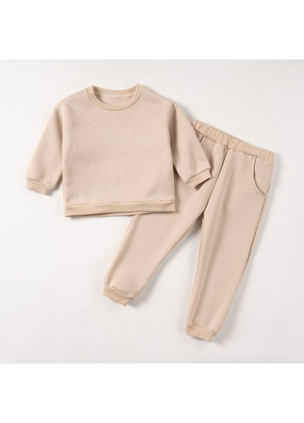 Бежевый демисезонный детский утепленный спортивный костюм для мальчиков брючный BabyStyle