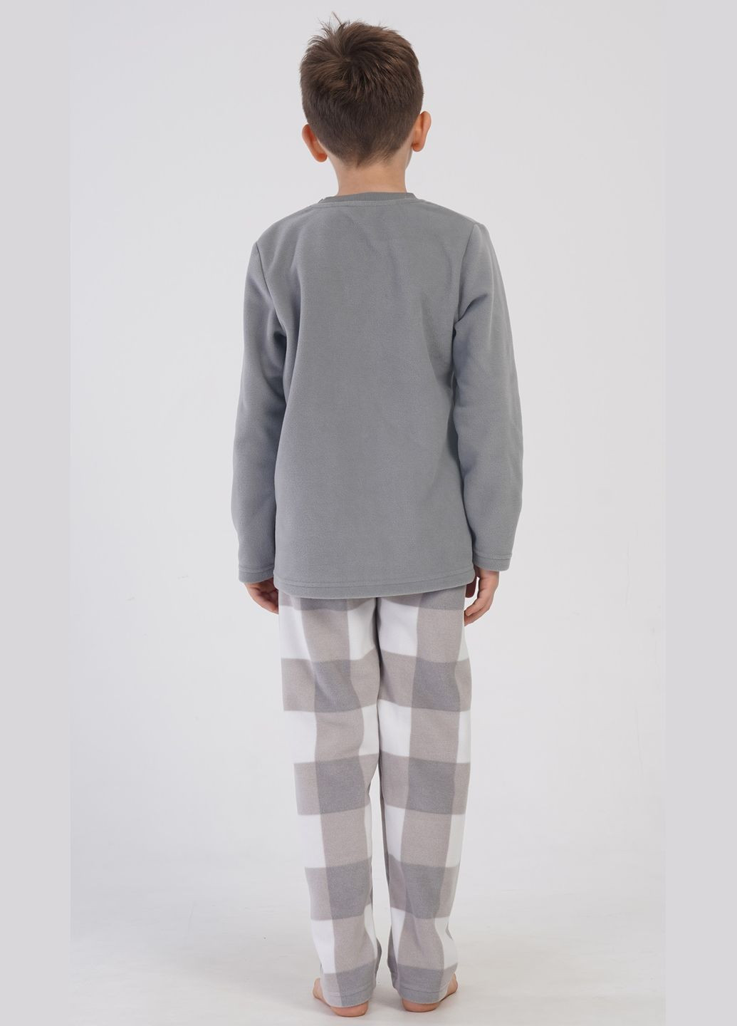 Сіра зимня піжама флісова підліткова хлопчача (лонгслів, штани) лонгслів + брюки Vienetta