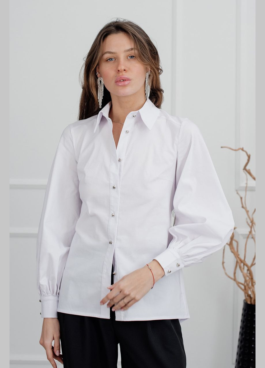 Біла блуза жіноча ошатна з відкритою спиною біла коттонова mkaz6202-1 Modna KAZKA