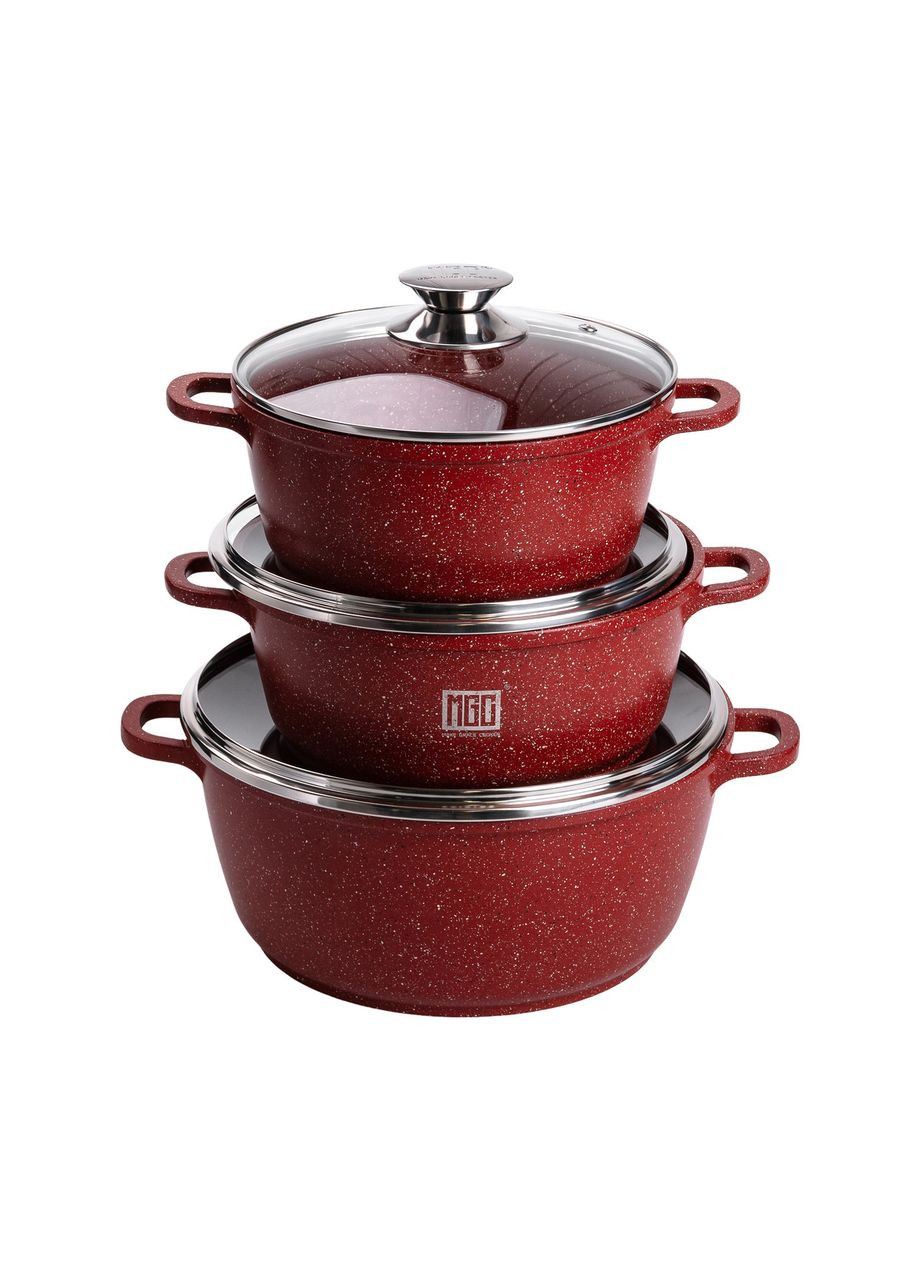 Набір із трьох алюмінієвих каструль із товстим дном та кришками з антипригарним покриттям HP-4-408 MGC (370801805)