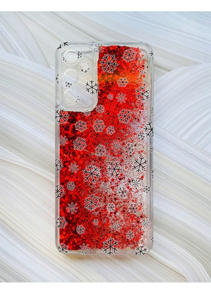 Чохол з плаваючими блискітками для Samsung Galaxy A05s (A057) Червоний Фон Сніжинки (принт 204) CASE CONTROL (362962775)