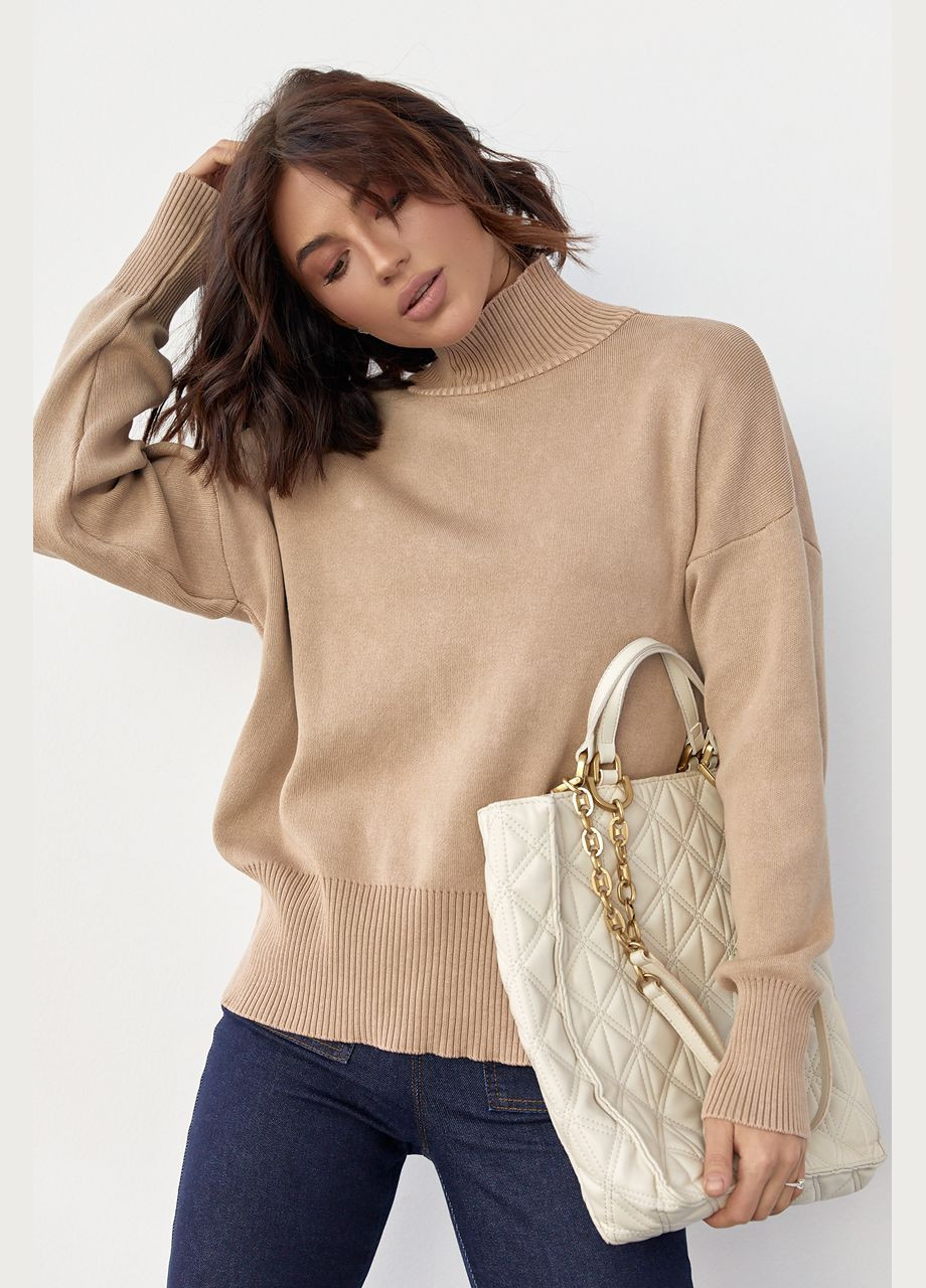 Світло-коричневий зимовий жіночий светр у техніці тай-дай 6316 Lurex