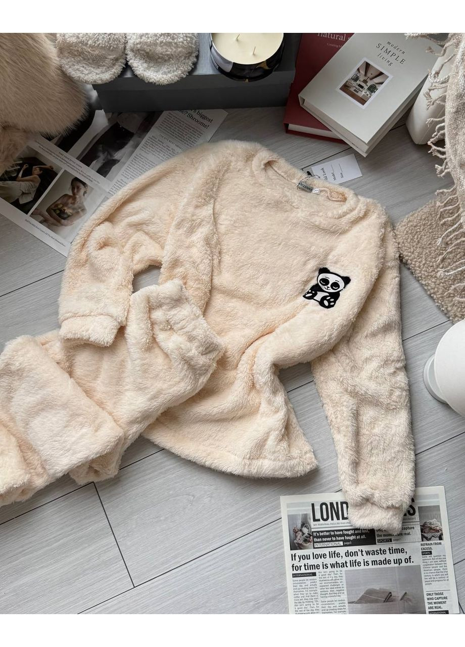 Молочна всесезон жіноча піжама кофта + брюки No Brand