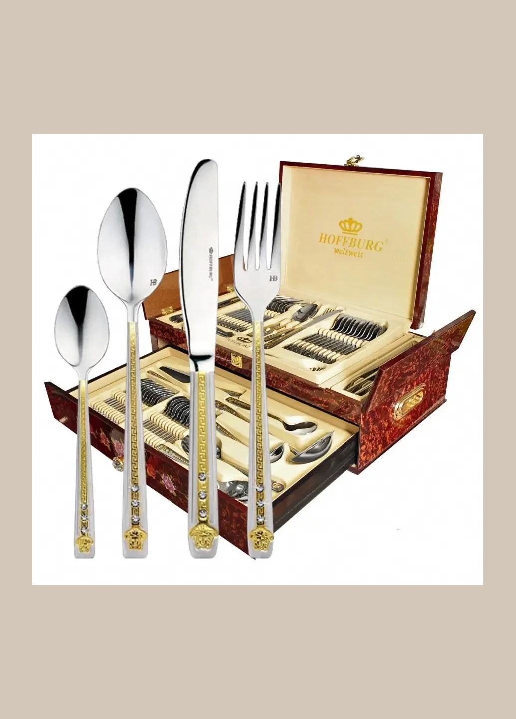 Набір столових приборів у подарунковій валізі Hoffburg Victory Diamond 72 предмети (HB-7802) Bachmayer (334713249)