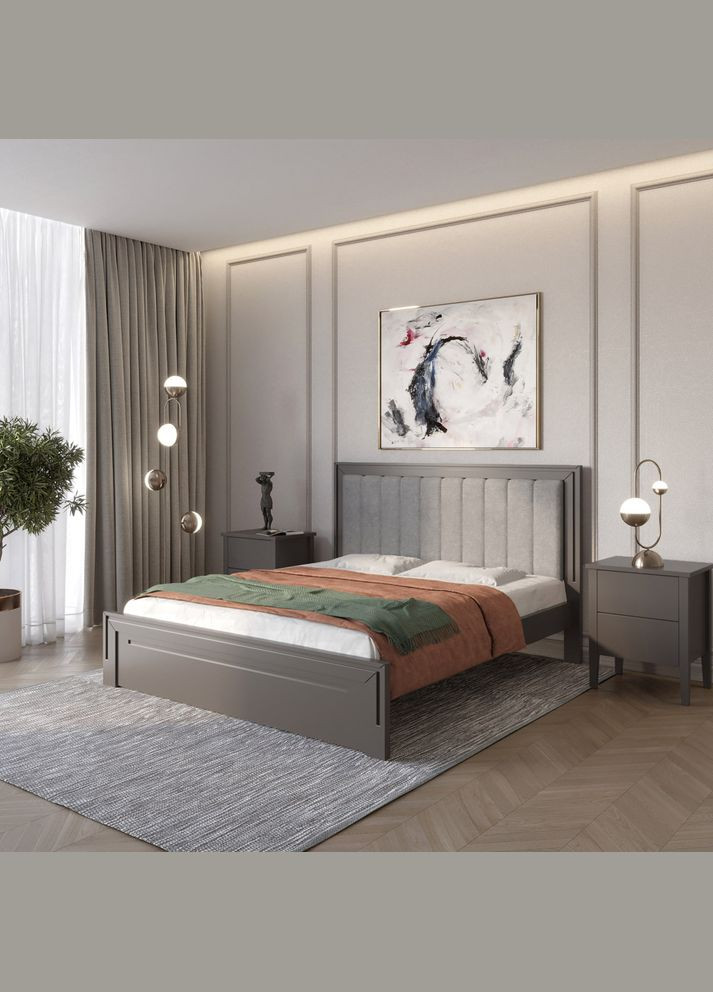 Двоспальне дерев'яне ліжко Торонто Т1 (RAL9011)/Аляска 93 (сірий) 160х200 см (MBG-8291) Mebigrand (368281868)
