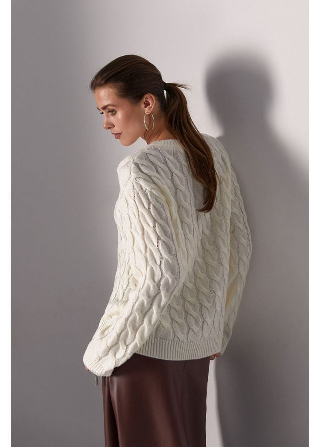 Молочний джемпер з косами 2425 чорний Triko Bakh