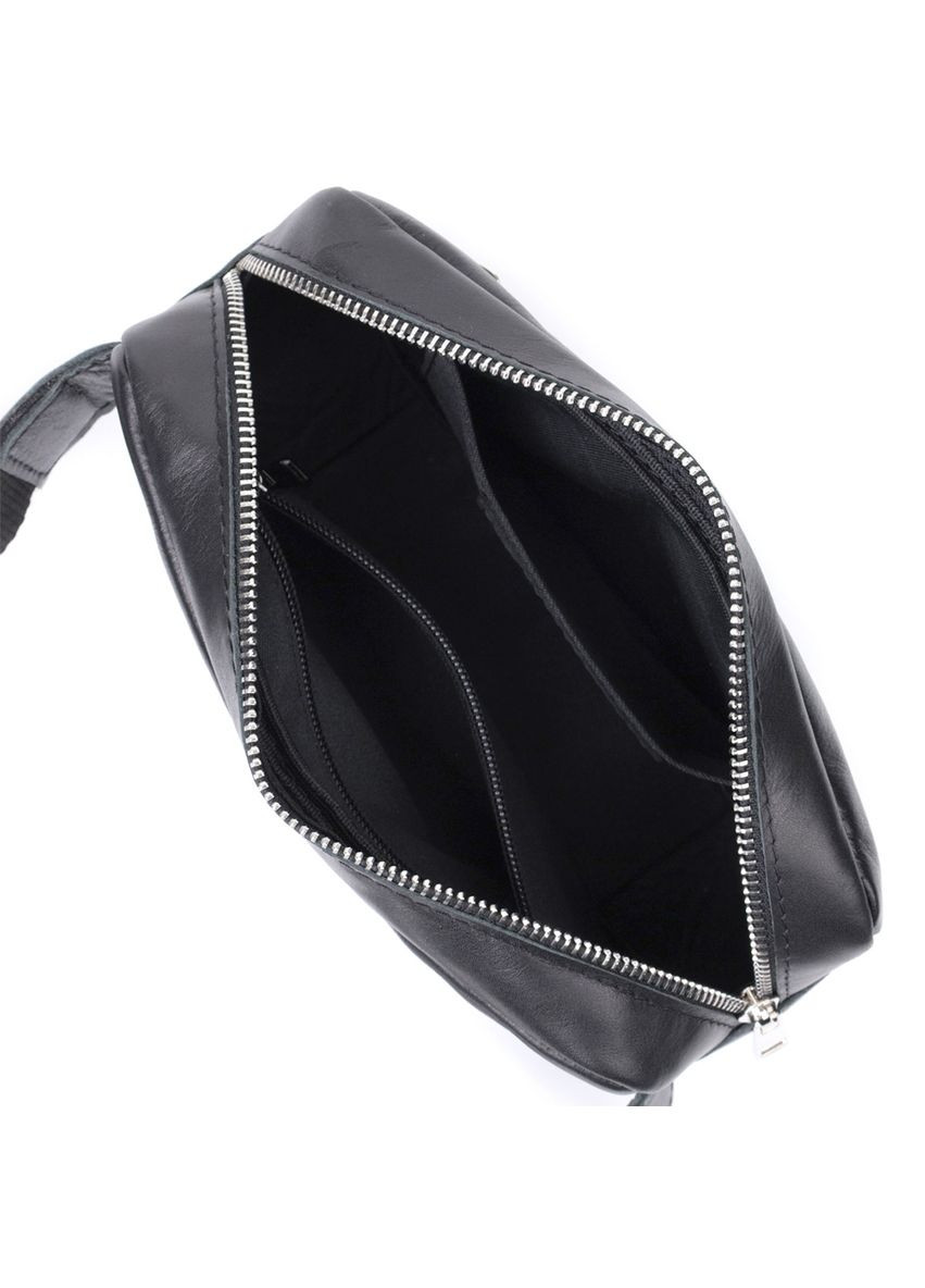 Прямокутна сумка-бананка для чоловіків із натуральної глянсової шкіри 22825 Чорна Shvigel (329148816)