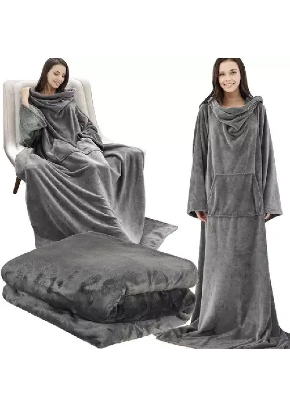 Плед ковдра светр халат світшот толстовка з рукавами кишенею великий універсальний розмір 180х210 см (477958-Prob) Unbranded (301406770)