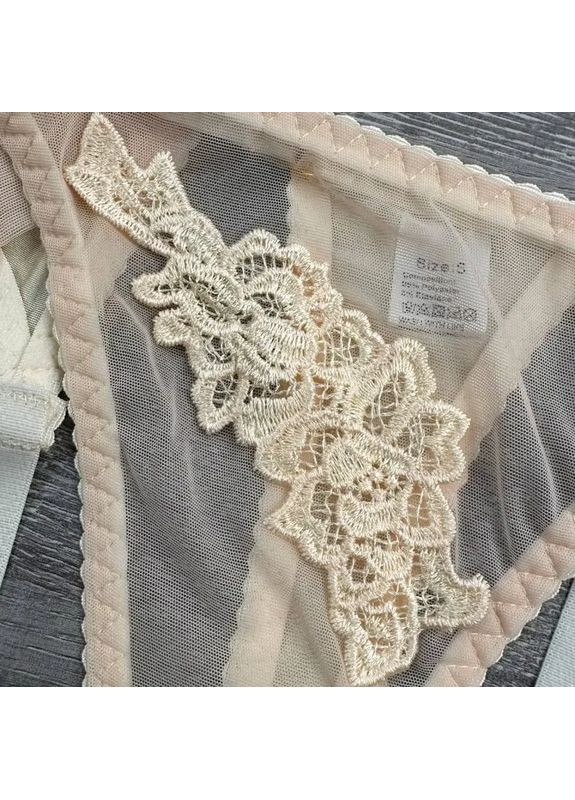 Бежевий демісезонний сексуальний комплект білизни з бюстгальтером, поясом для панчіх та гартером No Brand Комплект білизни