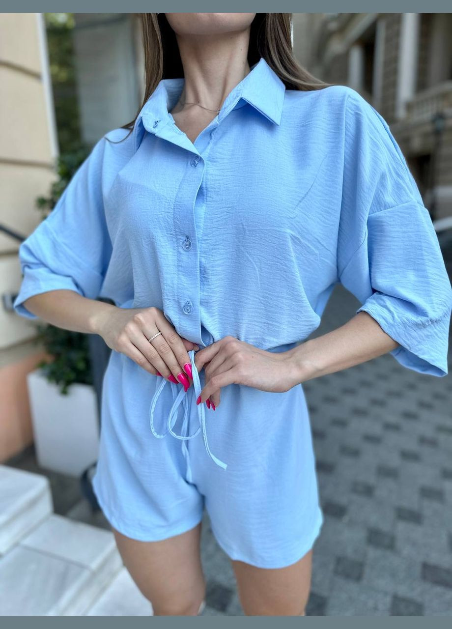 Женский комбинезон-шорты из креп жатки Vakko комбинезон-шорты однотонный светло-голубой повседневный, кэжуал