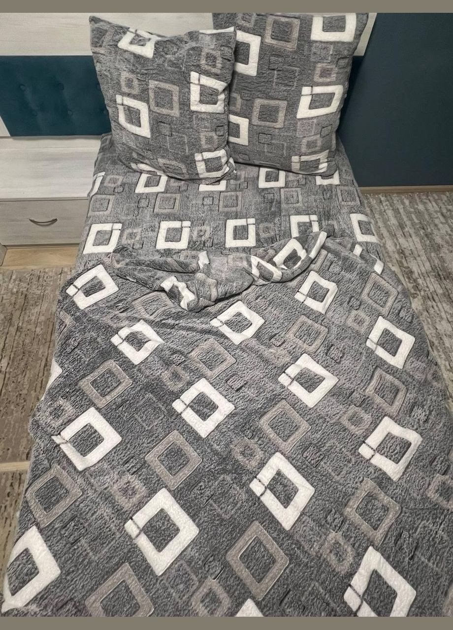 Постельное белье Велюровое Двуспальный 175х200 наволочки 2х 70х70 Серая (П4Кflis-0011-02) No Brand (308754708)