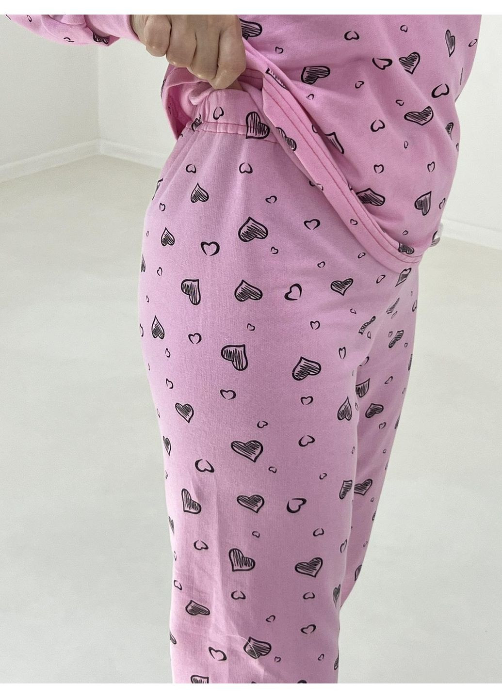 Розовая зимняя пижама женская байка сердечки pars 64 розовая (73380850-6) Triko