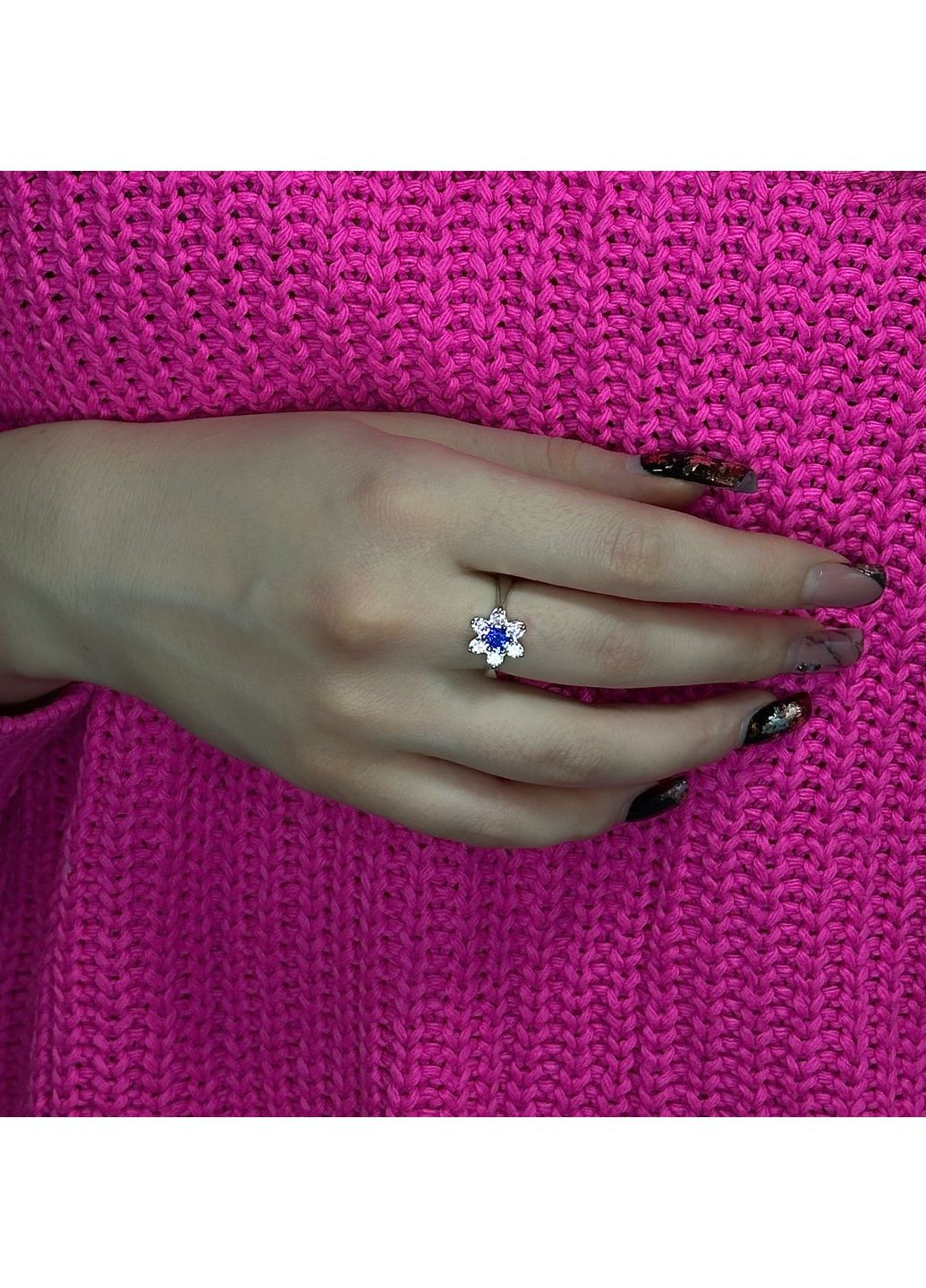 Витончена каблучка зі срібла з альпінітом і сяйвом цирконію покрита родієм Family Jewelry House (358203147)