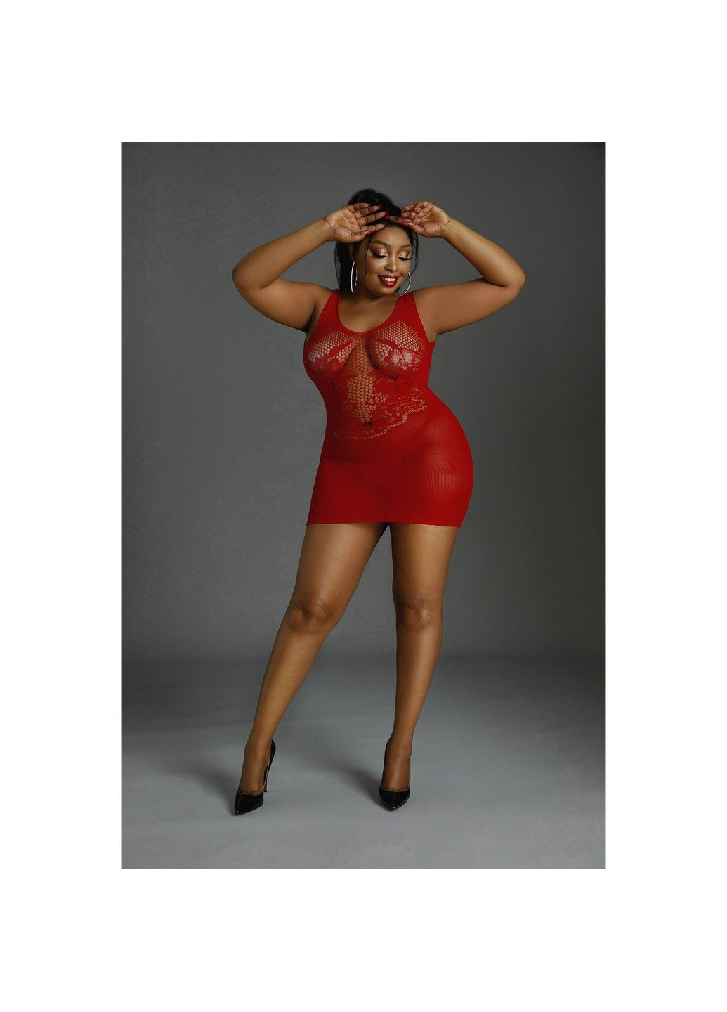 Черное платье с ажурным лифом и открытой спиной красного цвета модель 08 размер size plus Moonlight