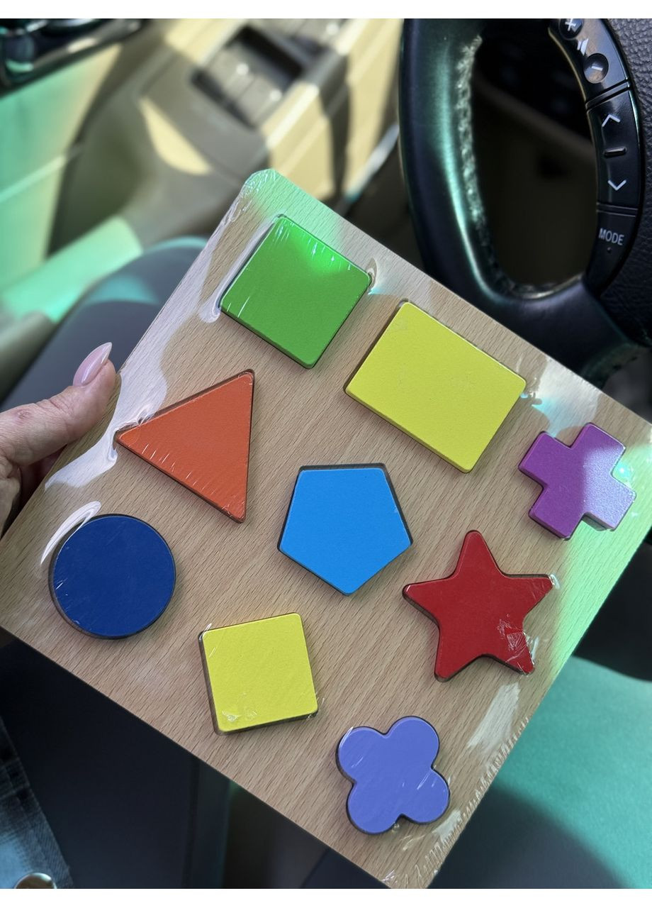 Деревянный сортер-пазл с геометрическими фигурами и цветами для детей No Brand (364553151)