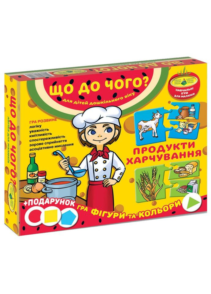 Детская развивающая игра Что к чему? Продукты питания" 87444 укр. языке Київська фабрика іграшок (364543319)
