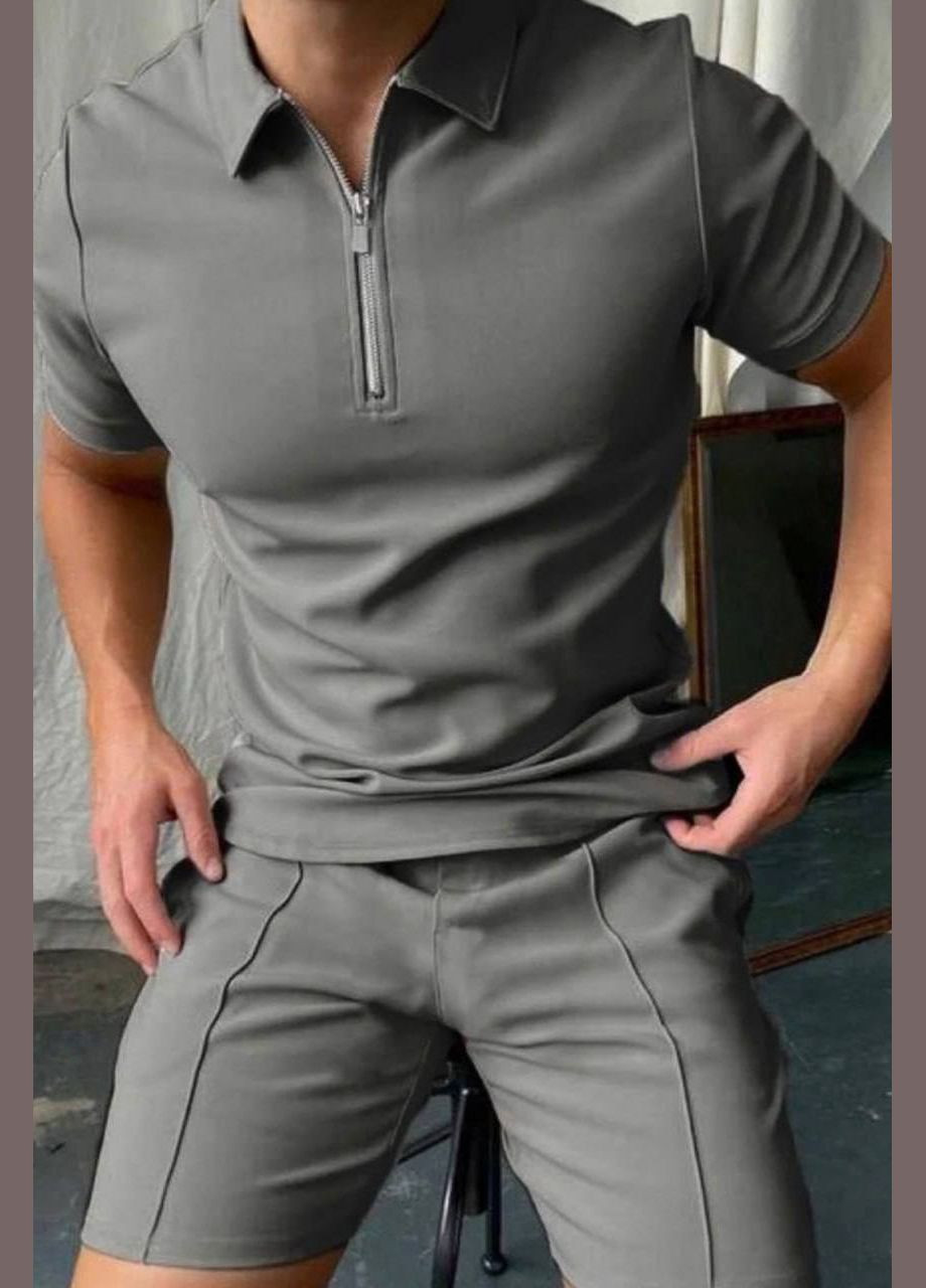 Серый летний спортивный костюм мужской серого цвета с шортами Let's Shop
