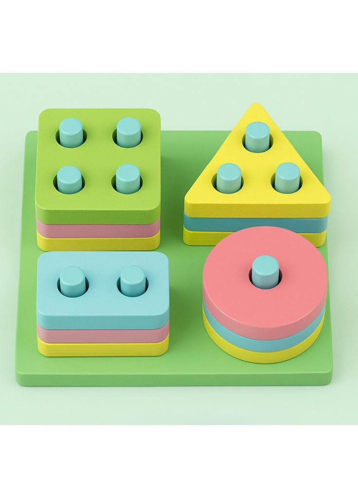 Дерев’яний сортер-пазл “Геометричні фігури” | Розвивальна іграшка для дітей від 1 року | SOLA TOYS No Brand (365784051)