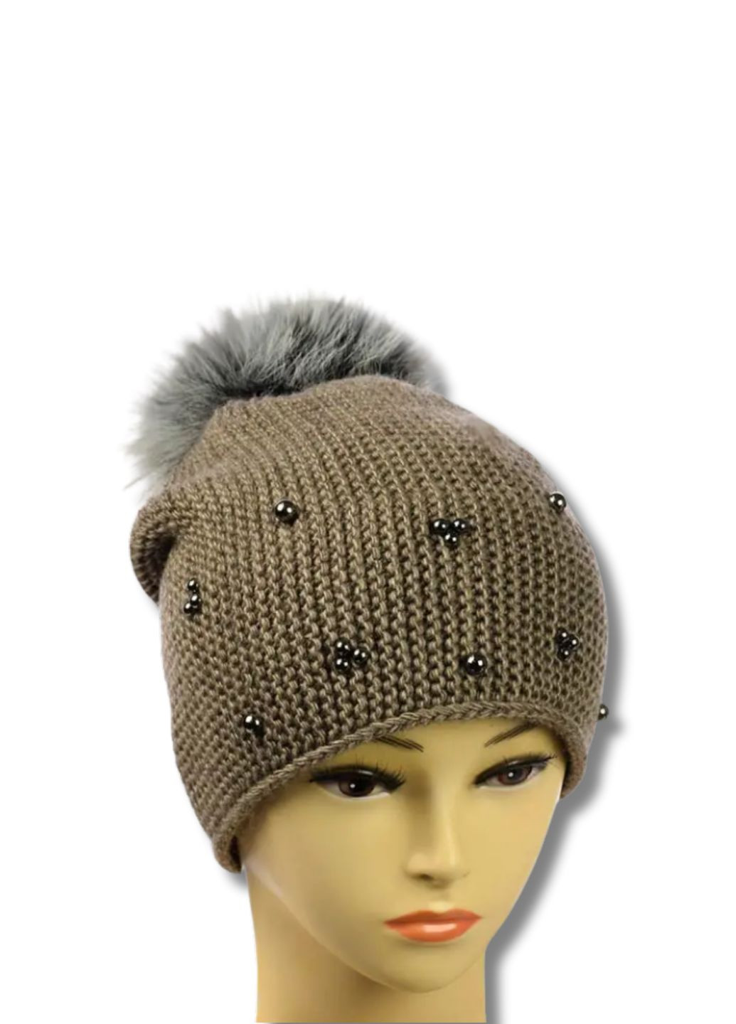 В'язана жіноча шапка з бусинами та помпоном - Поліна No Brand Шапка жіноча (352690424)
