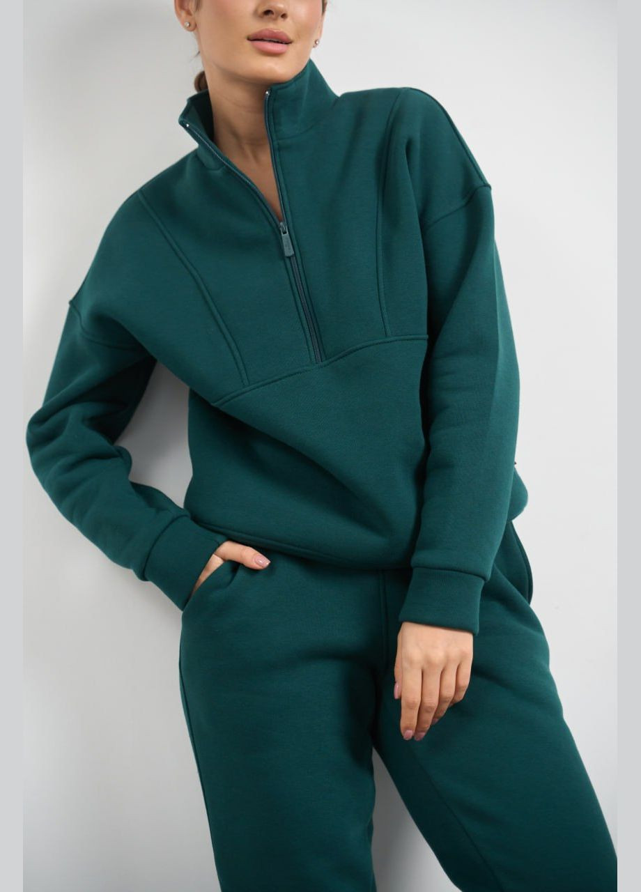 Женский теплый костюм тринитка на флисе цвет зеленый р.L 449082 New Trend (282928056)