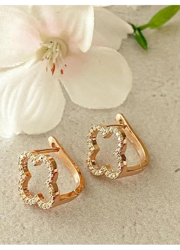 Позолочені Сережки "Конюшина" + Ланцюжок (Кольє) 40см-45см. Позолота No Brand (364502976)