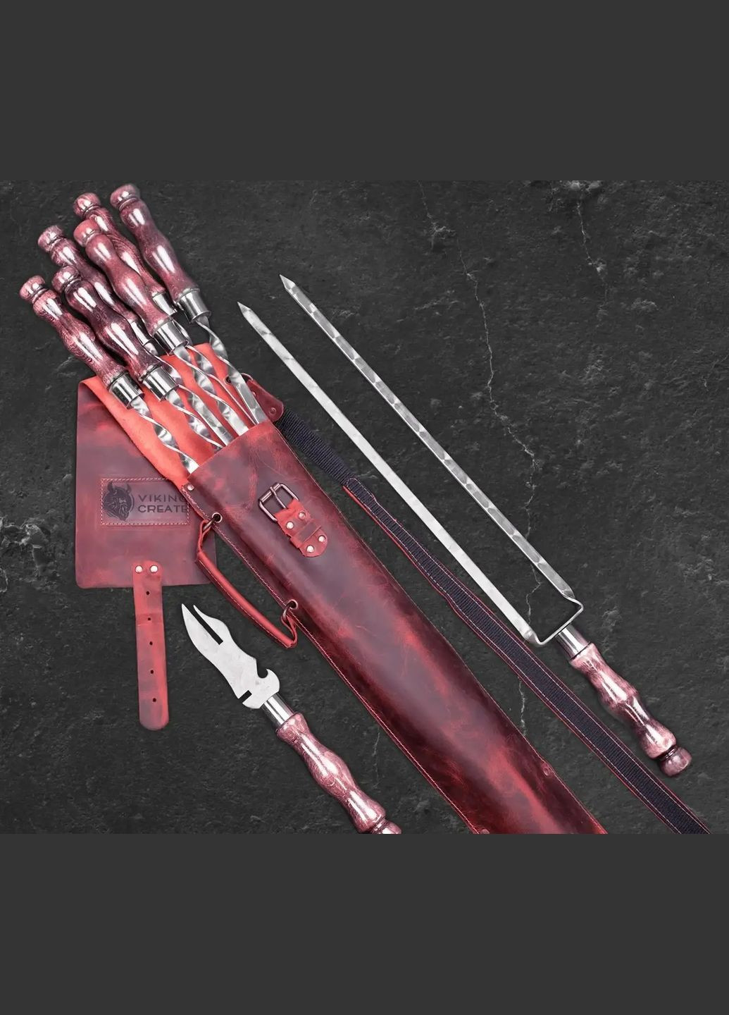 Шампуры ручной работы из нержавейки "Асгард" в кожаном кейсе на подарок шефу Handmade LC-034 (347291594)