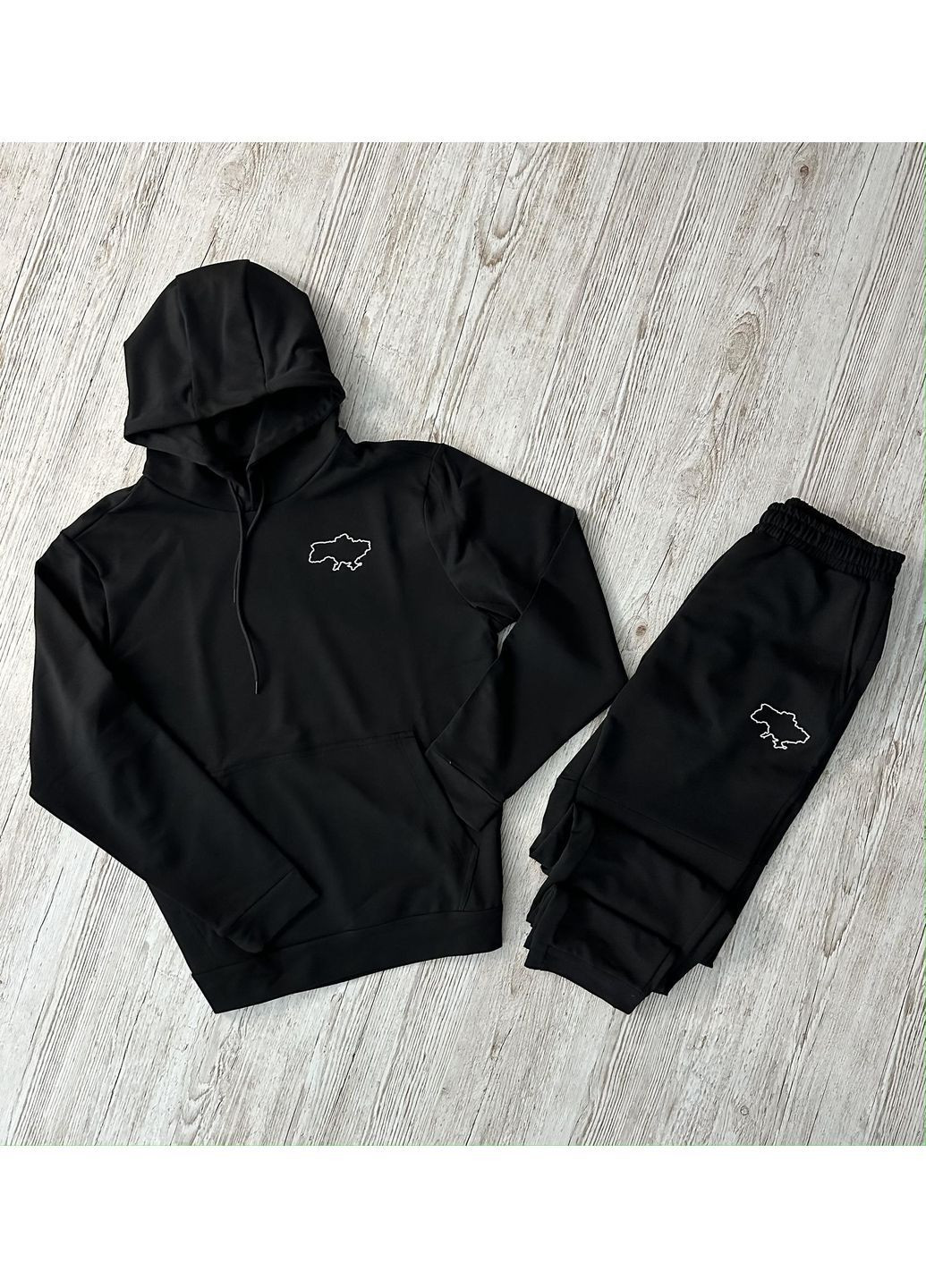 Чоловічий демісезонний спортивний костюм Карта України чорний худі + штани (двонитка) No Brand (370022041)