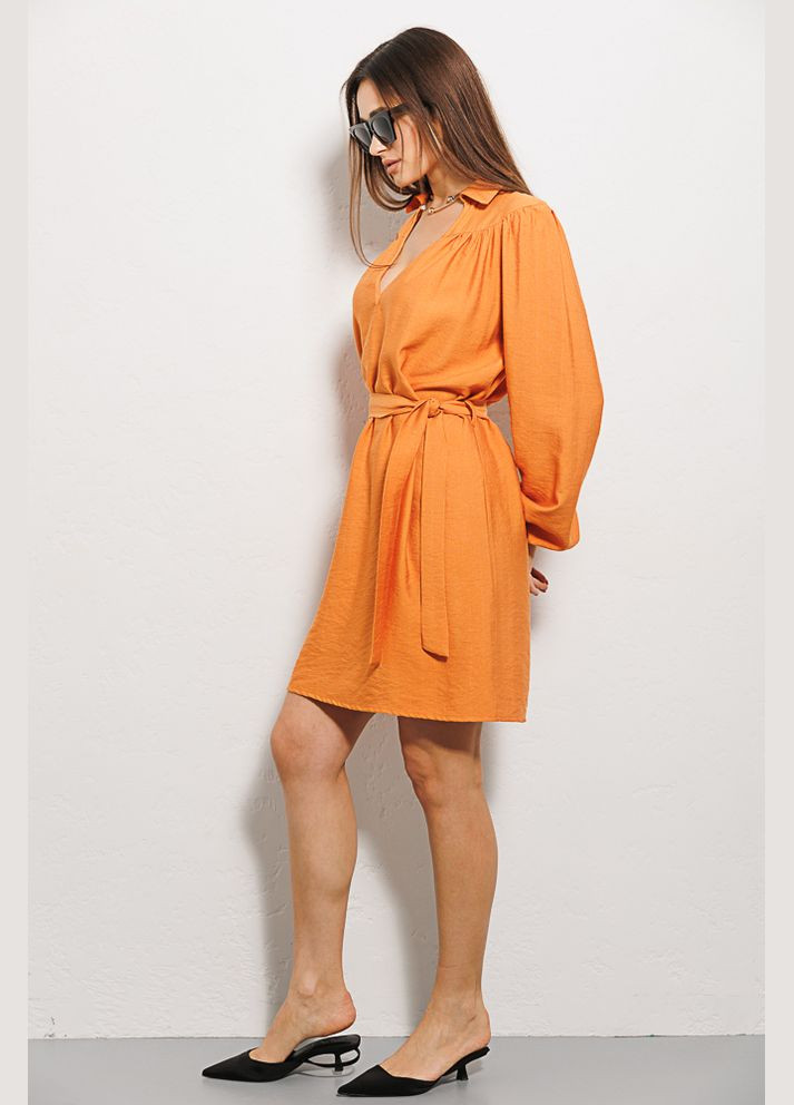 Оранжевое короткое платье с длинными рукавами пудровое Arjen